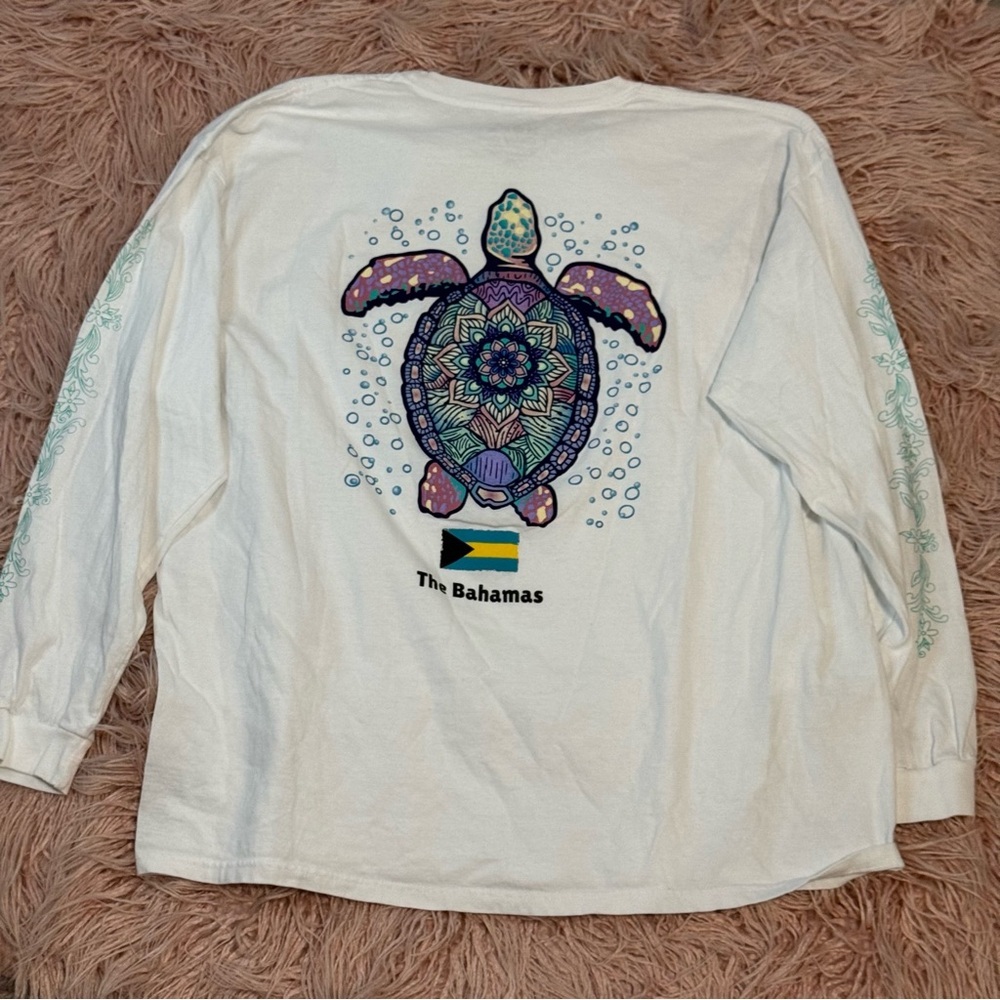 White Long Sleeve Tee with Bahamas Flag